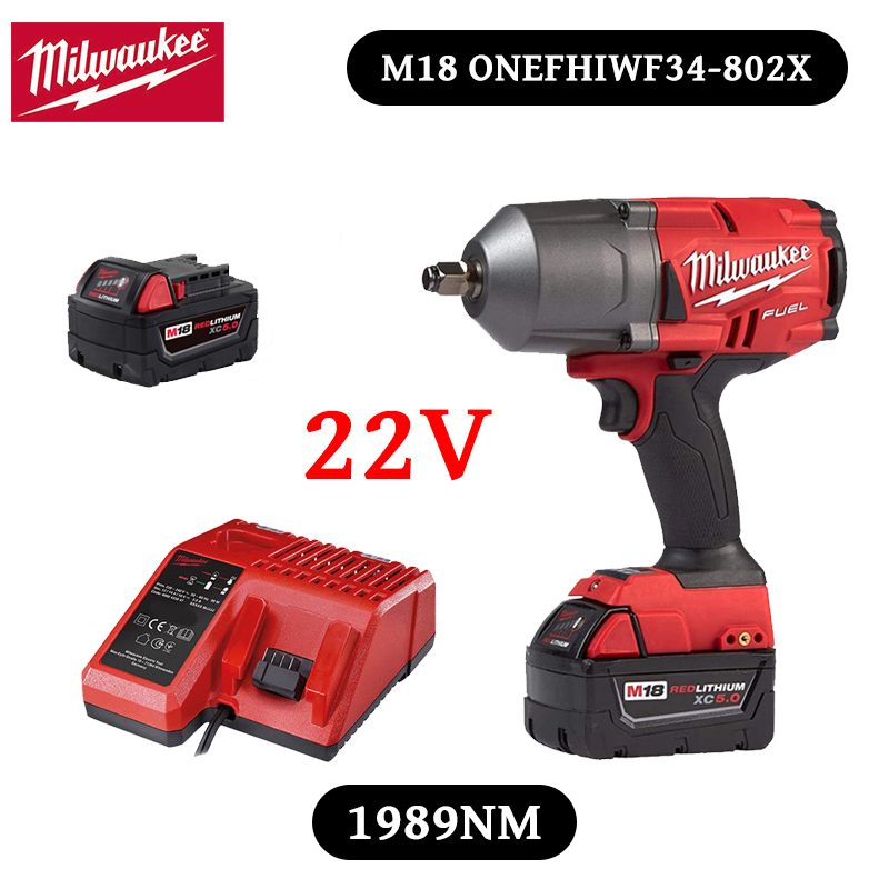 【Milwaukee】22V (binário de 1989 N.M + bateria de 5 AH) funciona até 6 horas