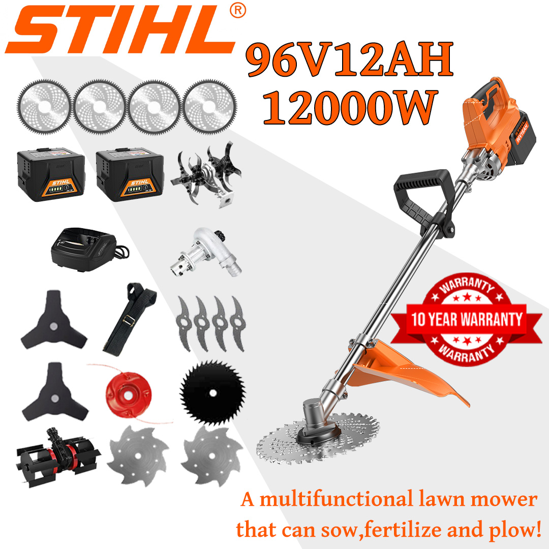 [Modelo Deluxe Atualizado/Altamente Recomendado] Cortador de Grama (12000w96V12AH) + Tela Elétrica + Cabeçote Inclinável *1 + Roda de Trincheira *1 + Lâmina de Liga *4 + Lâmina de Serra de Liga *4 + Cortador de Cabeçote de Serra de Liga *1 + Lâmina com Três Facas *2 + Lâmina Anti-interferência *1 + Faca de Aço *2 + Limpa-Neve *1 + Carregador + Bateria *2 + Correia *1 + Outros Acessórios + 10 Anos de Garantia